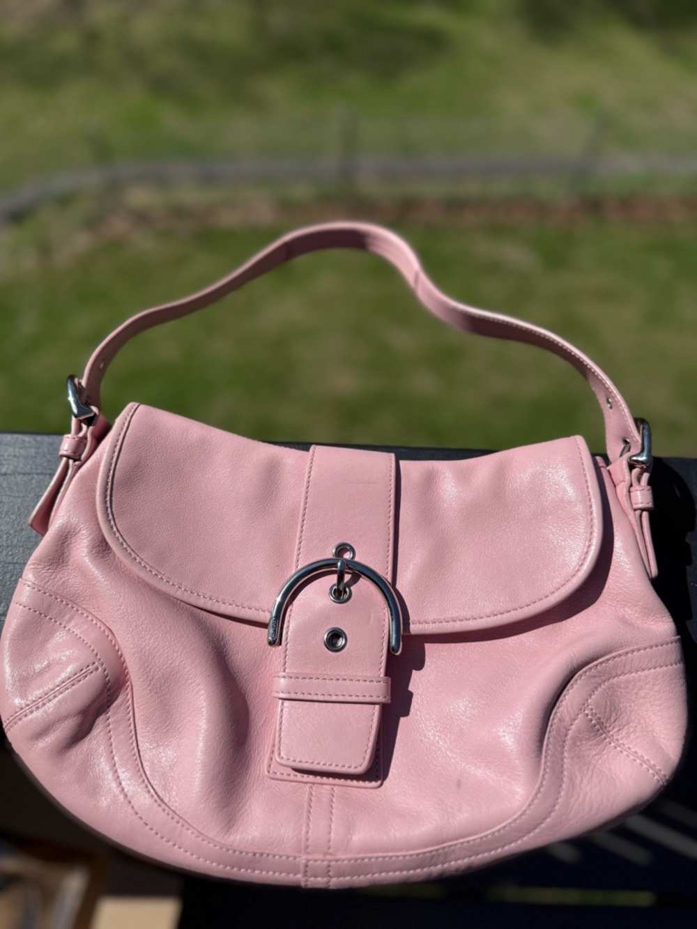 Coach Pink Leather Shoulder Bag with Silver Hardware